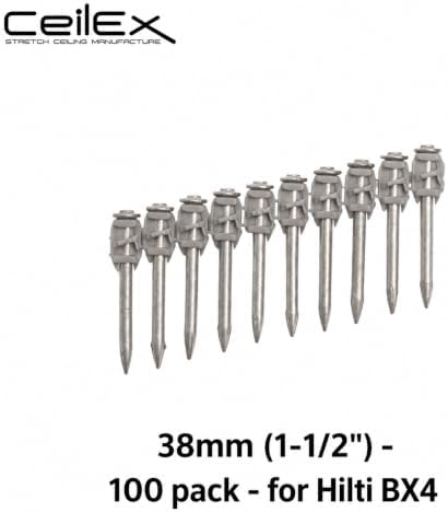 100x Collated Concrete Nails 1-1/2 Inch (38mm) for Hilti BX 4 (BX4) Cordless Concrete Nailer, B4 MX Collated Strip, Full Round Head Hardened Steel Pins for Metal Track, Drywall & Concrete