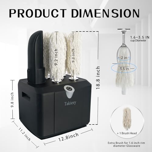 Commercial Glass Polisher Machine with 6 Microfiber Brushes, 330 Cups/Hour, 136℉ Warm Air Drying & LFGB Certified Heads, Build for Wine Beer Glasses in Bar Restaurant Hotel