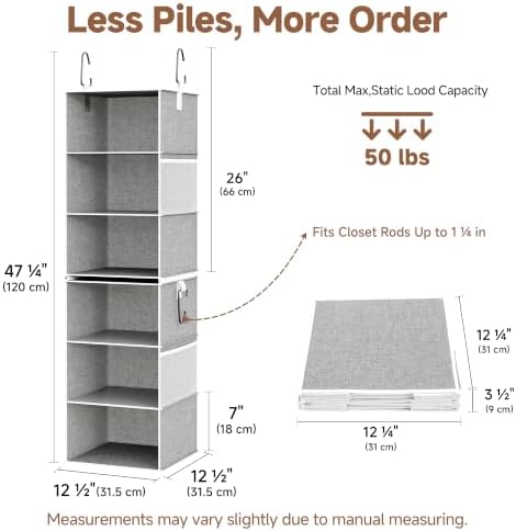 StorageWorks Hanging Closet Organizer, 6-Shelf with 2-in-1 Design, Ivory