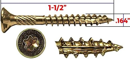 Jake Sales #8 x 1-1/2" Gold Star Wood Screw, T-20 Torx Drive, Flat Head – (1 Pound Box) ~198 Screw Count