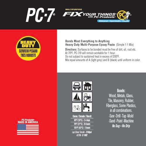 PC Products PC-7 Epoxy Adhesive Paste Kit with Applicator, Two-Part Heavy Duty, 1 lb in Two Cans, Charcoal Gray