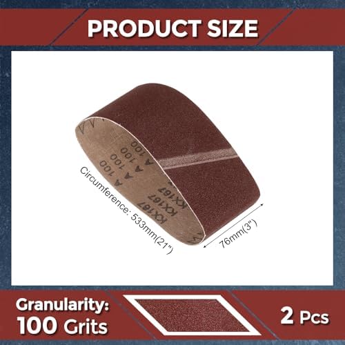 2 Pcs Sanding Belts 3 x 21 Inch 100 Grit Aluminum Oxide