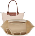 Doxo Purse Organizer Insert for Longchamp Le Pliage Tote, Large Bag Organizer with YKK Zipper Pocket & Cup Holder, Handbag Shaper for Women, Fits Original/Green/Energy L Tote, Beige-WL