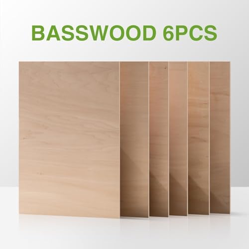 ROBOTIME 6-Pack Basswood Sheets 1/8" - 12 x 16 x 1/8 Inch - 3mm Plywood Sheets for Laser Cutting, Engraving & Wood Burning (Pyrography) - Thin Unfinished Wood Boards for Craft