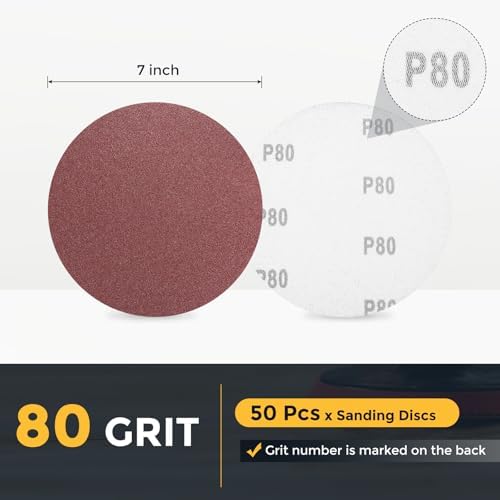 HARFINGTON 50 Pcs 7 Inch Sanding Discs 80 Grit Red Aluminum Oxide