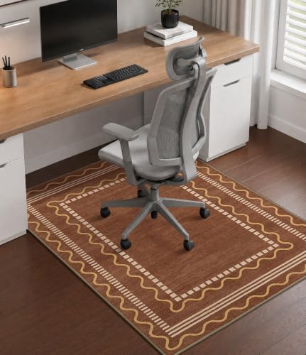 chakme Office Chair Mat for Hardwood Floor, 48"x36" (Brown Scalloped)