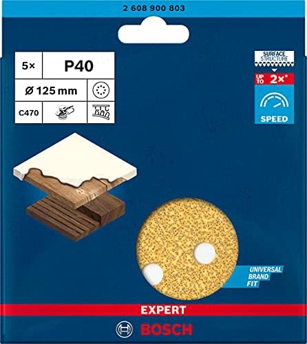 Bosch Professional 5x Expert C470 Sandpaper (Ø 125 mm, Grit 40, Accessories Orbital Sander)