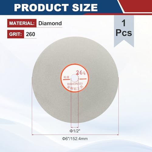 6 Inch x 1/2" Arbor Diamond Flat Lap Disc, 260 Grit