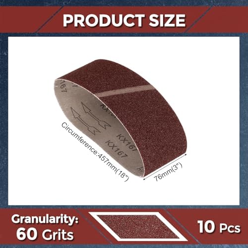 10 Pcs Sanding Belts 3 x 18 Inch 60 Grit Aluminum Oxide