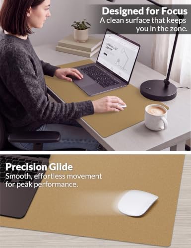 Leather Desk Pad Protector, 31.5" x 15.7", Gold Desk Mat