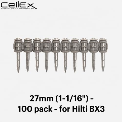 100x Collated Concrete Nails 1-1/16 Inch (27mm) for Hilti BX 3 (BX3) Cordless Concrete Nailer, B3 MX Collated Strip, Full Round Head Hardened Steel Pins for Metal Track, Drywall & Concrete
