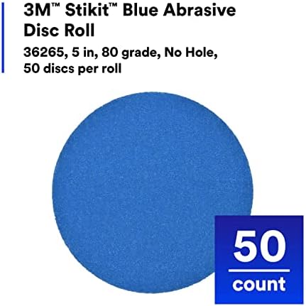 3M Stikit Blue Abrasive Disc Roll 36265, No Hole, Coating Removal, Body Repair, 80 Grade, 5 in, 50 Discs/Roll