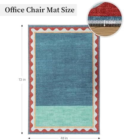 chakme Office Chair Mat for Hardwood Floor, 72"x48" (Blue Scalloped Border)