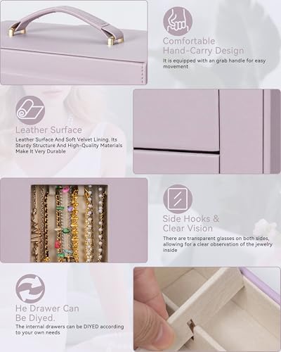 AKOZLIN 6-Tier Jewelry Box Organizer 5 Drawers Storage XXL Purple