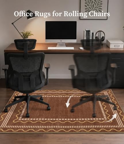 chakme Office Chair Mat for Hardwood Floor, 48"x36" (Brown Scalloped)