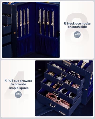 Homde Large Jewelry Box for Women: 5-Layer Organizer with Lock for Dresser