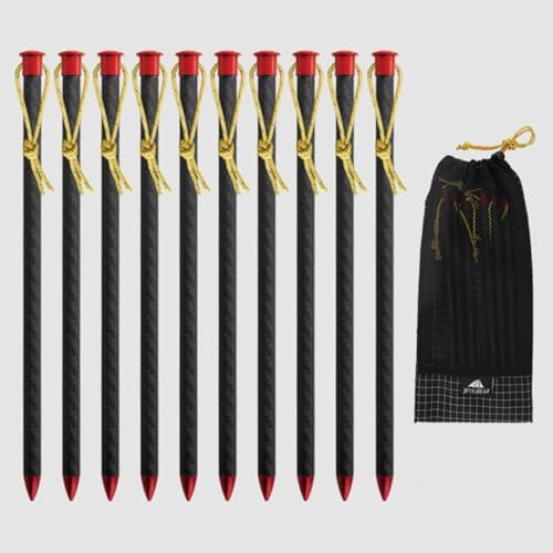 10 Pack Camping Tent Stakes, 6/7.9 Inch Non-Rust Ground Pegs Ultralight Carbon Canopy Spikes Lightweight Anchors Used on Rocks Ideal Camp Nails for Camping, Trampolines, Sheds, Backyard, Swing Sets