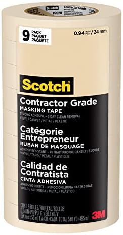Scotch Painter's Tape Original Multi-Surface Painter's Tape, 2090, 9 Rolls & Scotch Contractor Grade Masking Tape, Tan, Tape for General Use, Multi-Surface Adhesive Tape, 0.94 Inches x 60.1 Yards