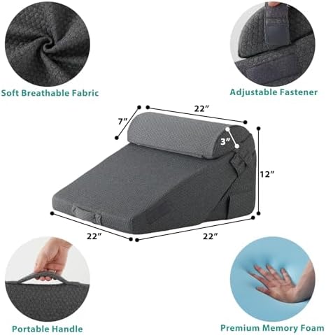 Bedluxe Wedge Pillow Set for After Surgery, Orthopedic Bed Wedge, Dark Grey