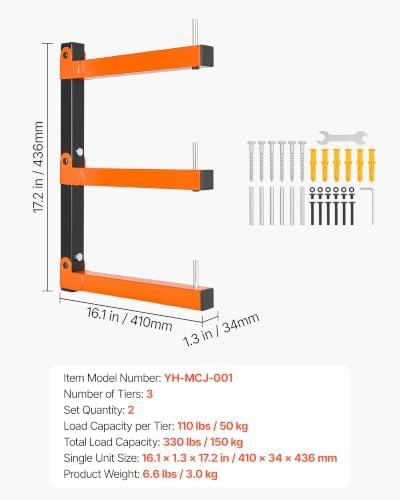 VEVOR Lumber Rack, 3-Tier 2-Pack 110 lbs per Tier, Foldable Wood Storage