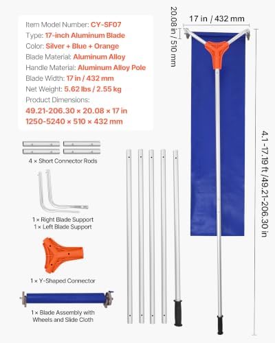 VEVOR Snow Roof Rake, 17 in Aluminum Blade, 4.1-17.2 ft Adjustable Roof Snow Scraper with Wheels & Slide, Lightweight Snows Removal Tool for House Rooftop Leaves Debris Clearing