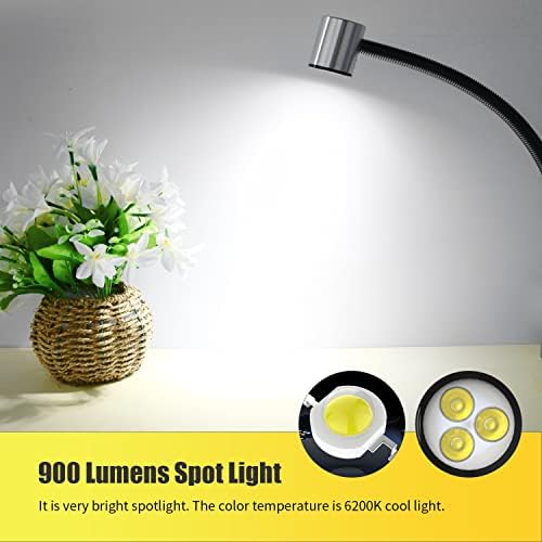Led Machine Work Light, IP65 Water Proof Flexible Gooseneck Lamp 900 Lumens 120 Volt for Lathe Milling Drill Press Industrial Lighting, Install With Screws
