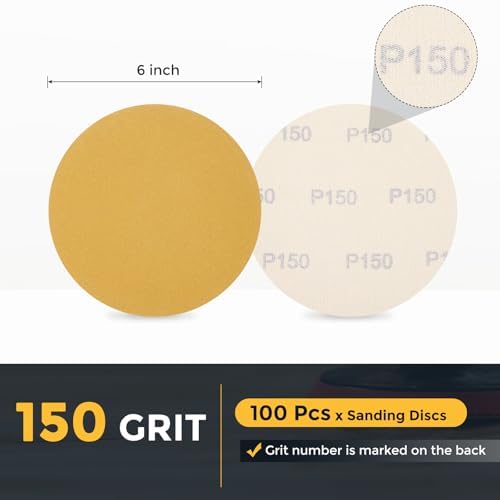 HARFINGTON 100 Pcs 6 Inch Sanding Discs 150 Grit Yellow Aluminum Oxide