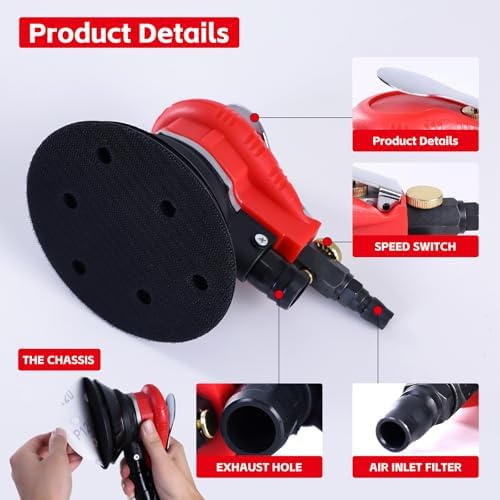 Autolock Air Random Orbital Sander with Extra 5"&6" Backing Plate 1pcs
