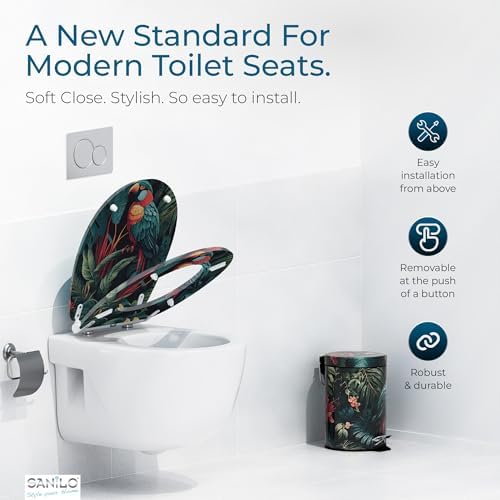 Sanilo Wooden Toilet Seat with Quick Release & Soft Close [ROUND] - Decorative & Slow Close Molded Wood Seat - With One Click for Easy Installation & Cleaning - With Adjustable Fit (Exotic)