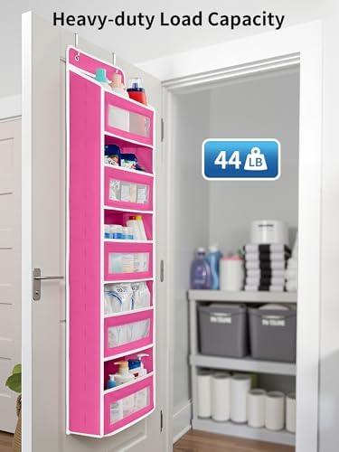 JARLINK Over the Door Organizer for Bedroom, Bathroom, 5 Shelf Rose Pink