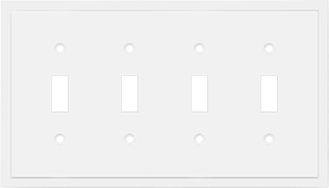 Henne Bery Modern Edge Decorative Wall Plate Switch Plate Outlet Cover, Durable Solid Zinc Alloy (Quad Toggle, White)
