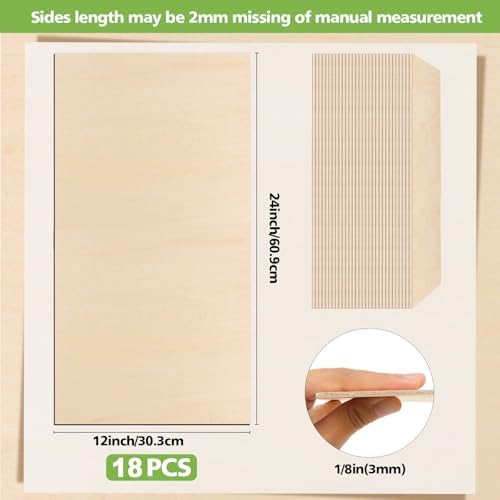 18PCS Basswood Sheets 12 x 24 x 1/8" Plywood Sheets, 3mm Basswood for Laser Cutting and Engraving, 1/8 Laser Cutter Wood Sheet Laser Engraving Blank for Wood Burning and Architectural Models