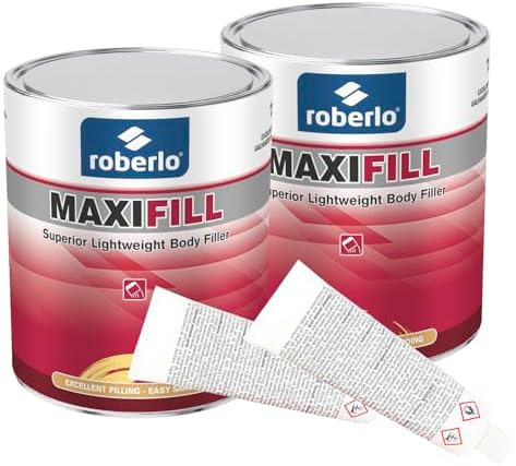 Roberlo Maxifill Superior Lightweight Body Filler with Hardener - Easy Sanding, Paintable Auto Body Filler for Car Repair - Ideal for Dents, Holes, Rust & Scratches - Pack of 2 x 3L