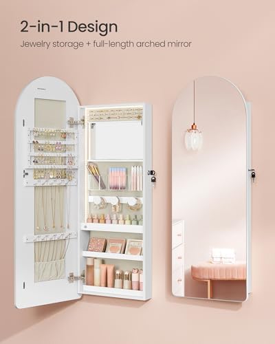 SONGMICS Wide Jewelry Organizer, Wall/Door Mounted, LED Cabinet, Lockable