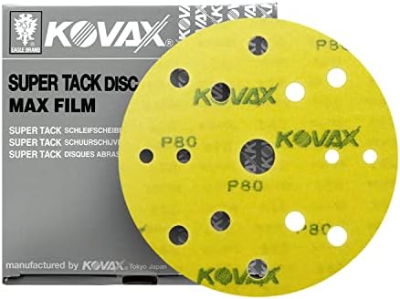 Eagle Abrasives 523-0080 KOVAX MaxFilm P80 6" 15-Hole Super-Tack Sanding Discs, Aluminum Oxide, Box of 50