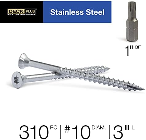 Deck Plus 3 Inch Epoxy Coated Exterior Wood and Fence Screws #10 x 3 Torx/Star Drive Included Coarse Thread, Outdoor Rust Resistant Decking Screw, Silver, 5lb Box, 310 Pieces | 48467