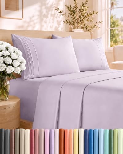 Queen Size 4 Piece Sheet Set - Breathable & Cooling Sheets - Light Lavender