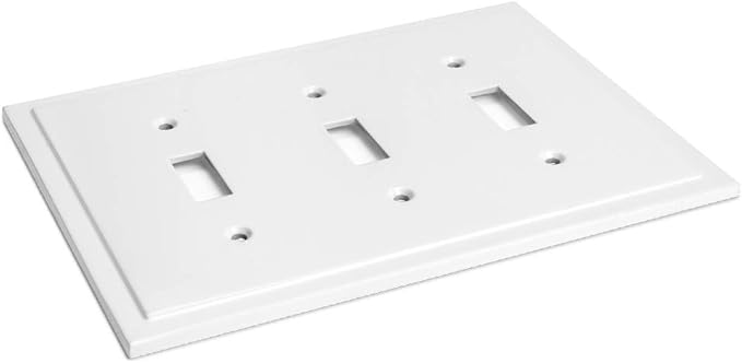 Henne Bery Modern Edge Decorative Wall Plate Switch Plate Outlet Cover, Durable Solid Zinc Alloy (Triple Toggle, White)
