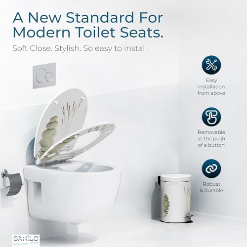 Sanilo Wooden Toilet Seat with Quick Release & Soft Close [ROUND] - Decorative & Slow Close Molded Wood Seat - With One Click for Easy Installation & Cleaning - With Adjustable Fit (Balance)