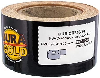 Dura-Gold Pro Series Rigid Longboard Hand Sanding File Block with Both Hook & Loop Backing and PSA Backing Adapter Pad & 240 Grit PSA Longboard Sandpaper 20 Yard Roll, 2-3/4" Wide