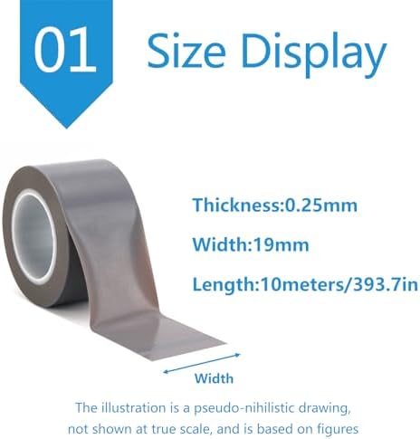 PTFE Heat Resistant Tape Thin Film High-Temperature Adhesive Teflon Fabric Tape Suitable for Sealing Machines, Thickness 0.25Mm,Width:19mm