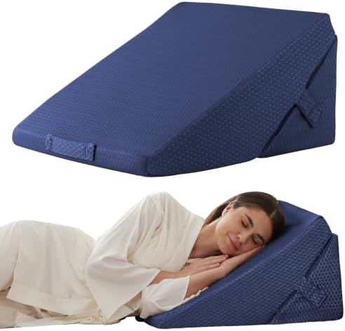 Bedluxe Wedge Pillow for Sleeping, Adjustable 9&12 Inch Foldable Bed Wedge Pillow Set, Orthopedic Memory Foam Triangle Pillows Wedge, 7-in-1 Elevated Pillows for Leg and Back Support, Navy
