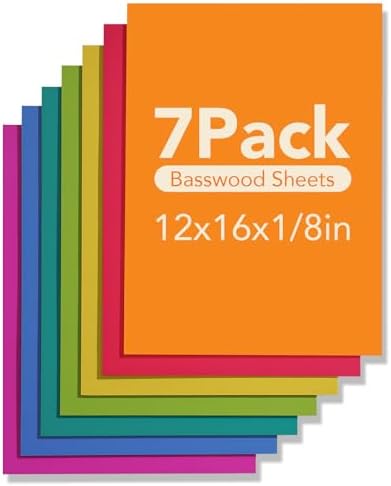 ROBOTIME 7-Pack Double-Sided Colored 1/8" Plywood Sheets - 12 x 16 x 1/8 Inch - Roller-Coated Solid Color 3mm Craft Wood Sheets for Laser Cutting - Assorted Colors - WB125