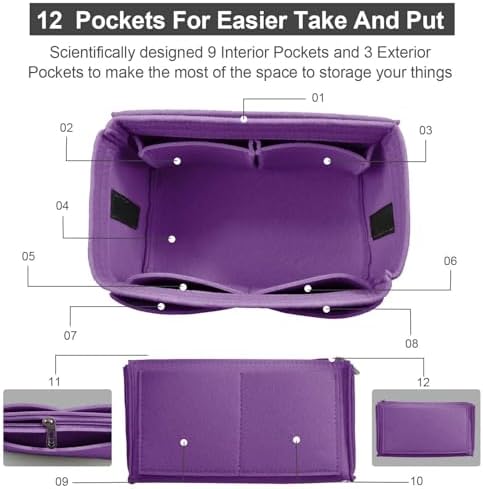 OMYSTYLE Purse Organizer Insert, Felt Tote Bag Organizer Insert with 5 Sizes, Handbag Dividers for Inside Purse, Compatible with Longchamp, Neverful, Speedy and More
