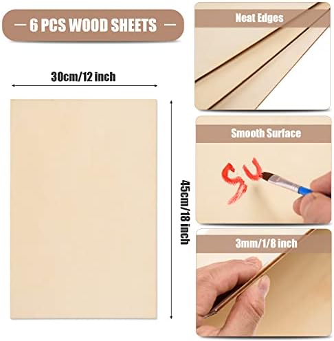 6 Pack Basswood Sheets 12 x 18 x 1/8 Inch-3 mm Unfinished Plywood for Craft Thin Wood Boards Sheets Rectangle Wood Panels for DIY School Projects, Painting, Laser Projects, Woodworking, Model Making