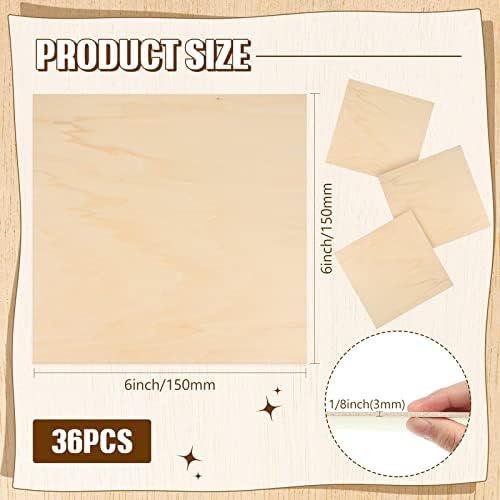 Riakrum Basswood Sheets Plywood Board Unfinished Wood Boards for Crafts for DIY Laser Projects Architectural Mini House Building Hobby Model Making(6 x 6 x 1/8 Inch,36)