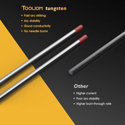 TOOLIOMEWTh-2 TIG Tungsten Electrodes, Red, 3/32 x 7 in, 10 Pack