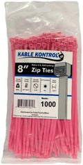 Kable Kontrol Cable Zip Ties, 8 Inch, 1000 Pcs, 50lbs Test, Pink | Nylon Plastic, Self Locking, UL Listed, Indoor Use
