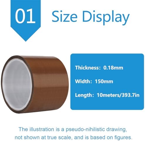 PTFE Heat Resistant Tape Self-Adhesive PTFE Teflon Fabric Tape Suitable for Industrial Repair, Thickness 0.18Mm,Width：150mm