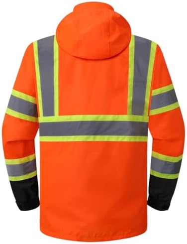 JKSafety Hi Vis Rain Jacket for Men Women Class 3 Rain Gear OBlack 2XL